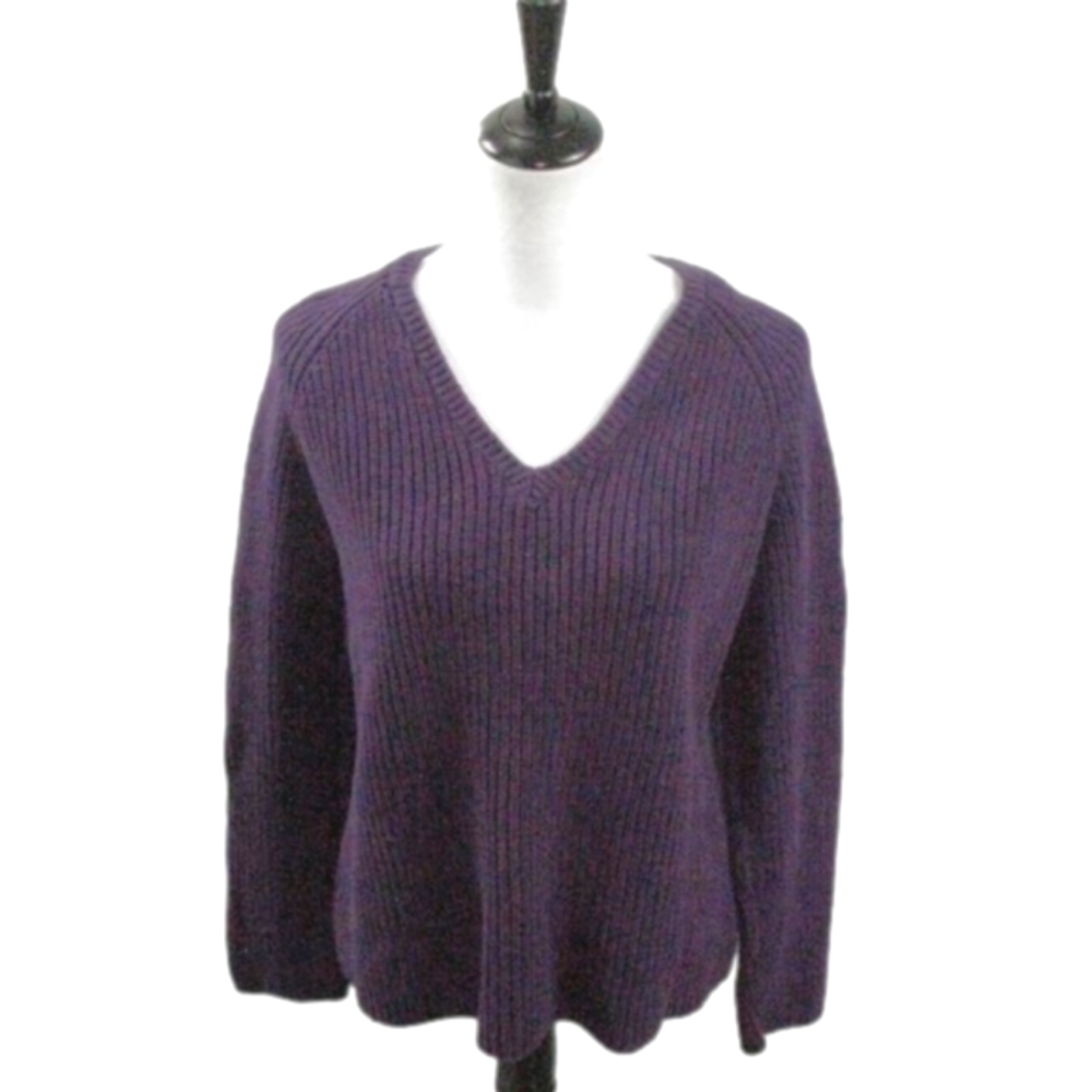 Lands' End Purple Cotton V-Neck Sweater Size Small